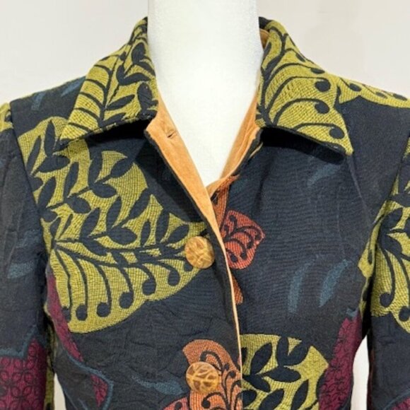 Vintage Floral Embroidered Tapestry Long Jacket Coat Long Sleeves Boho Size 6 - Picture 4 of 9